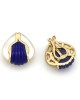 Mother of Pearl and Fluted Lapis Clip On Earrings